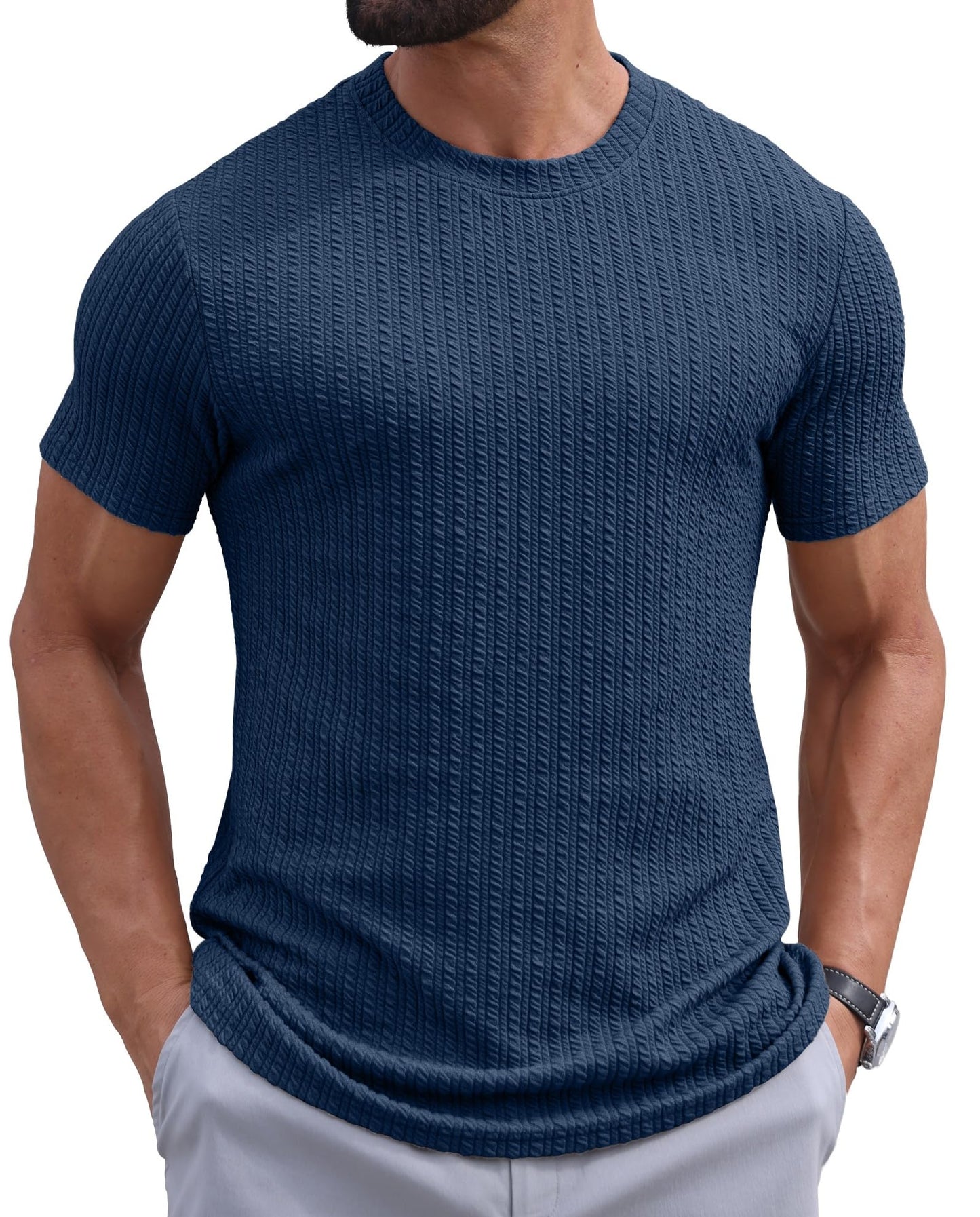 Sailwind Men’s Knit T Shirt Short Sleeve Crewneck Textured Casual Summer Knitted Pullover Tee