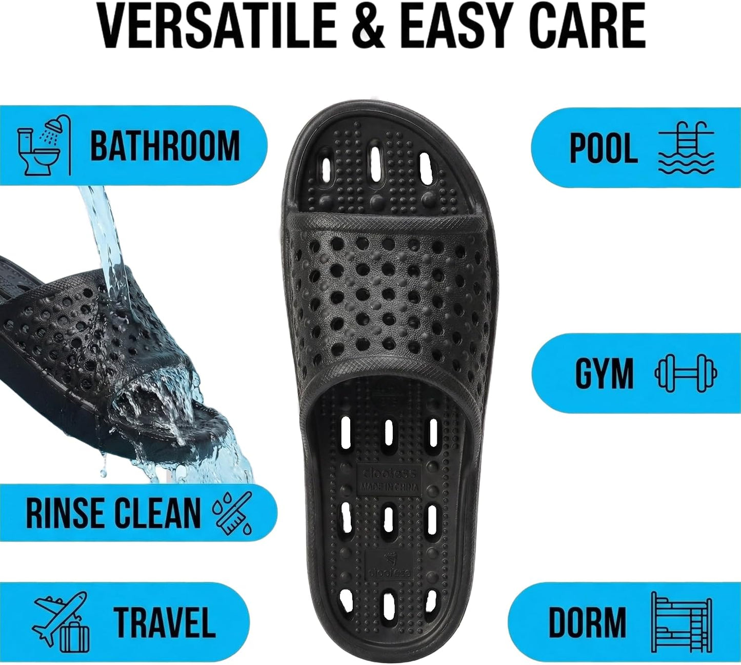 Shower Shoes for Men and Women,Non-Slip Quick-Dry Bath Slippers with Drain Holes,Lightweight Pool, Gym, Bathroom & College Dorm Sandals