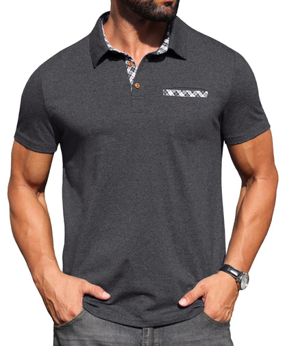 Sailwind Men's Polo Shirts Lightweight Short Sleeve Casual Cotton T-Shirt Summer Button Collared Golf Tee with Pocket