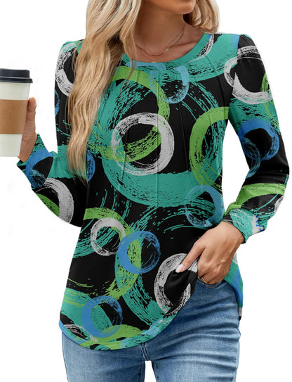WEACZZY Women Long Sleeve Shirts Crew Neck Tunic Tops Soft Casual Blouses Creased Design Curved Side Hem Fashion Outfits 2026