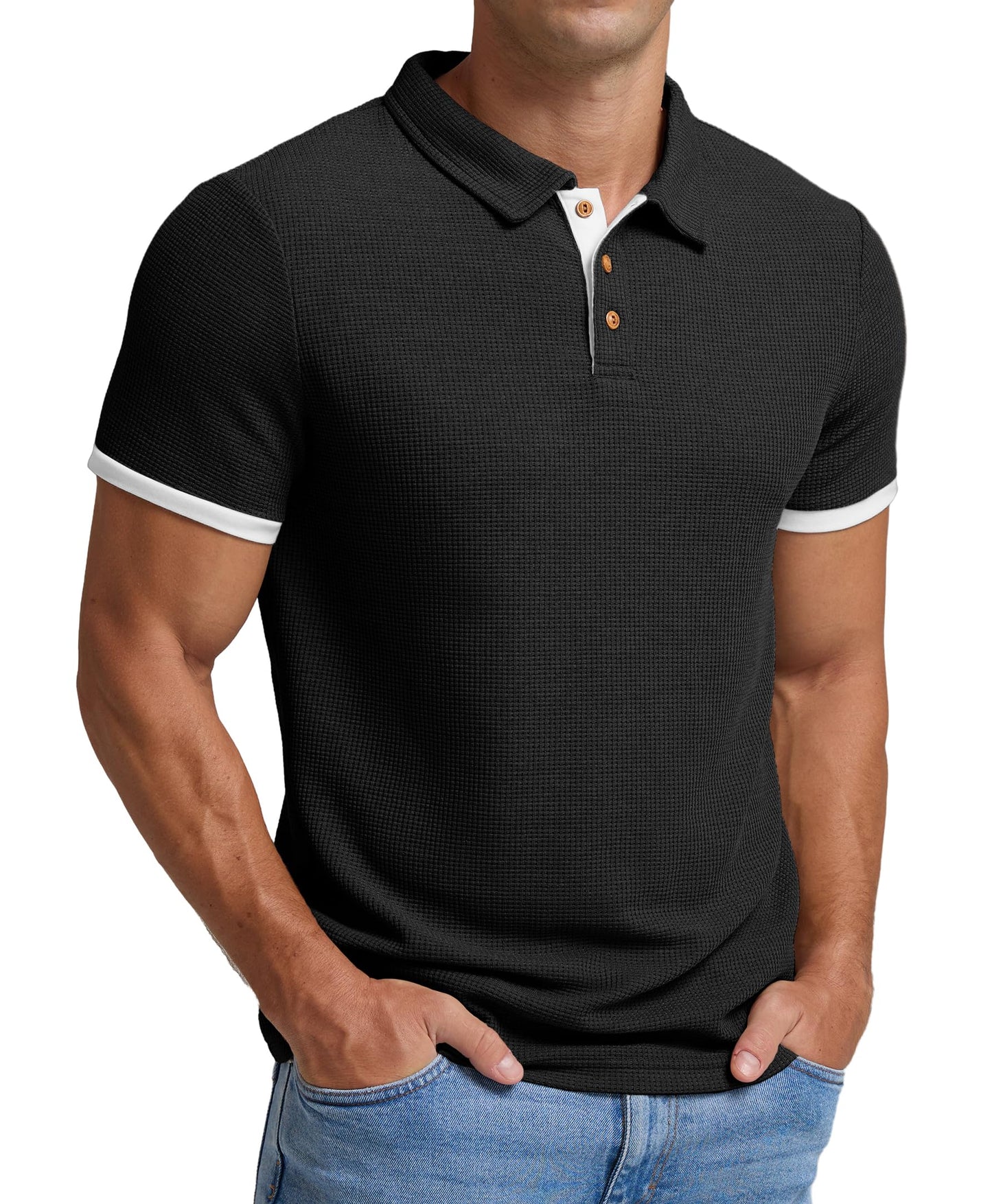 Sailwind Men's Waffle Knit Short Sleeve Casual Polo Shirts