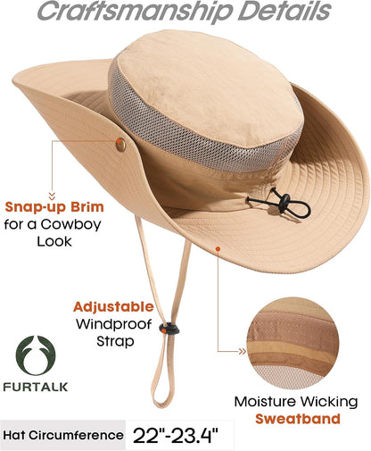 FURTALK Sun Hats for Men Women UPF Sun Protection Breathable Wide Brim | Nylon UV Protection, Breathable Adjustable, 2-in-1 Wide Brim, Packable Water-Resistant, Fishing Hiking Summer