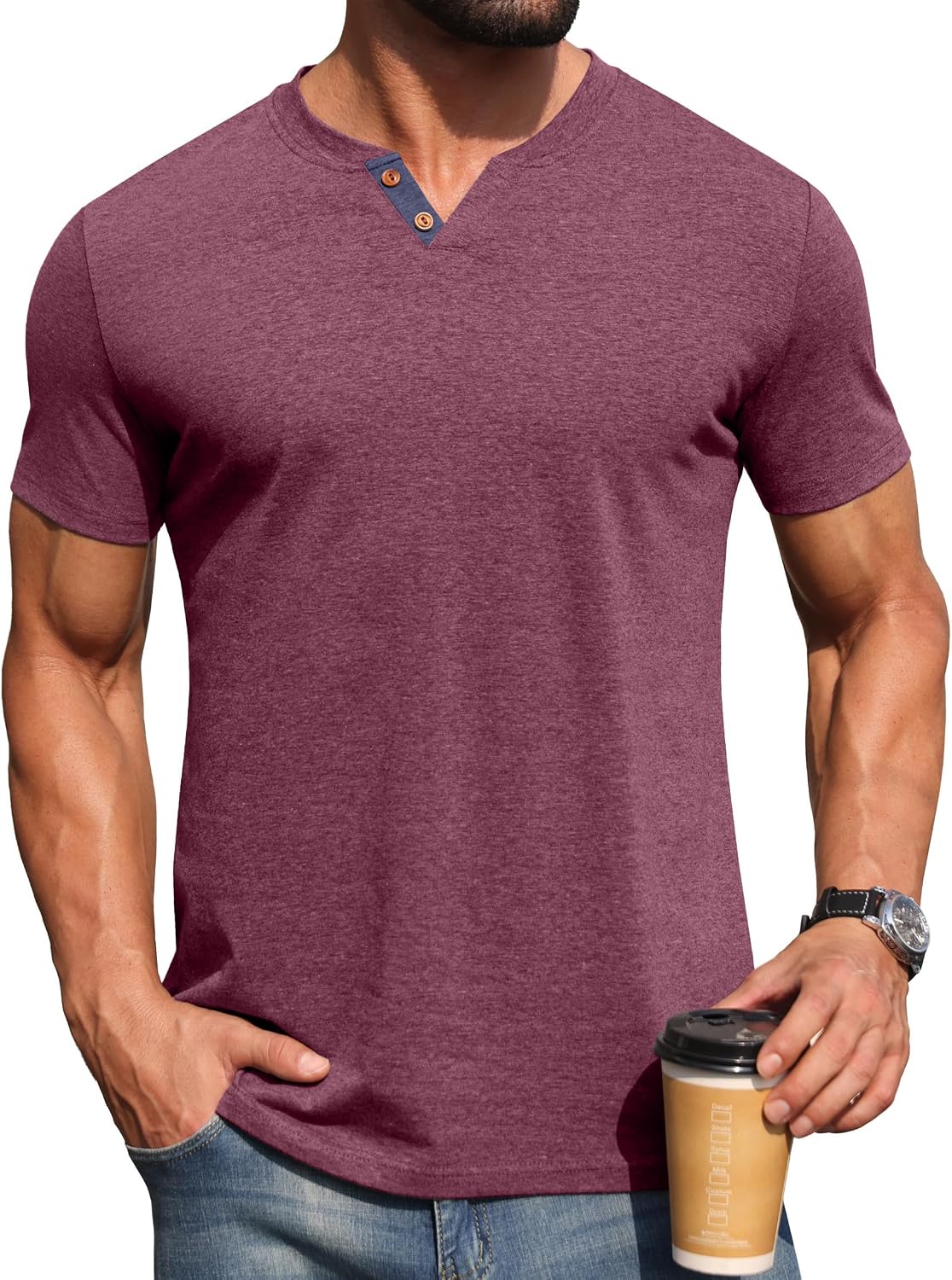 Sailwind Mens Henley Lightweight Shirts Short Sleeve Casual Cotton Button T-Shirts Summer Basic Tee