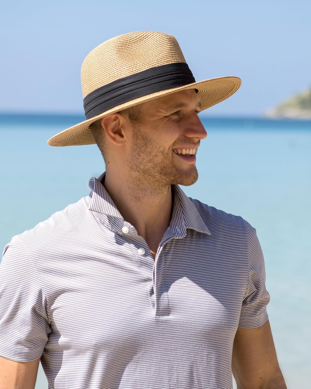 FURTALK Sun Hat Wide Brim Straw Fedora Panama Beach for Men Women | Foldable & Packable for Travel, Breathable Sweatband, Adjustable Chin Strap, Ideal for Summer Boating, Gardening or Holidays