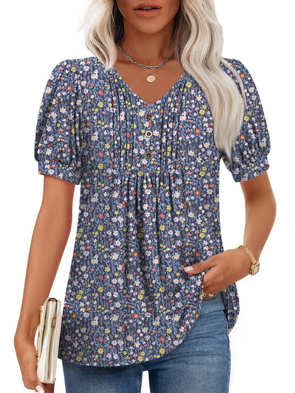 Findsweet Women's Summer Tunic Tops Casual Dressy Blouses Short Sleeve Shirts M-4XL