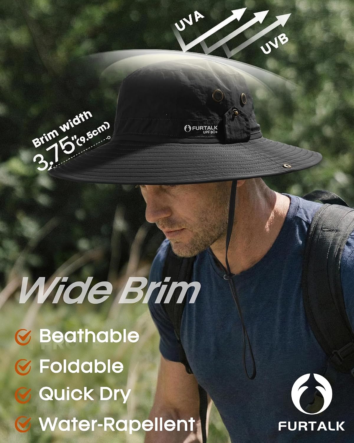 FURTALK Sun Hats for Men Fishing Hat UPF 80+ Foldable Wide Brim Outdoor Hiking Beach Summer Hats