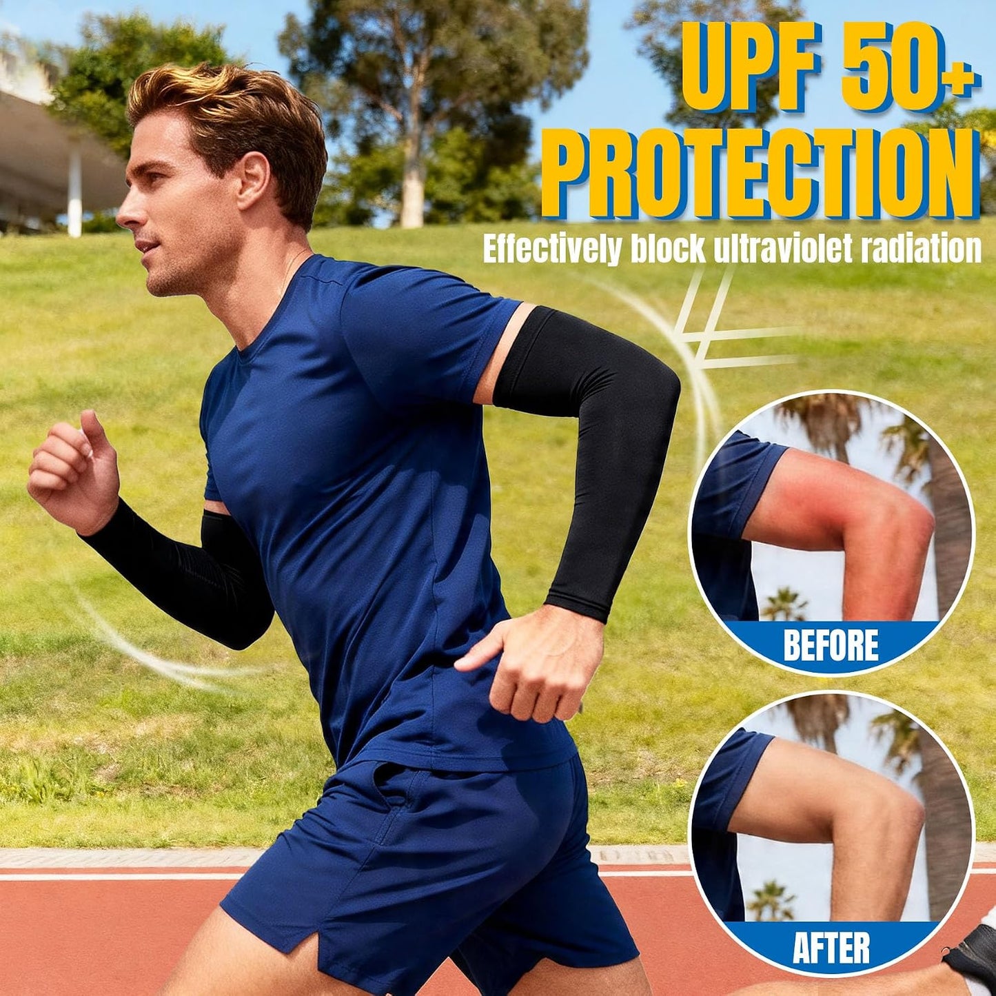 PFFY 4 Pairs UV Protection Arm Sleeves Cooling Compression Sleeve for Men Women Sports Tattoo Cover Up