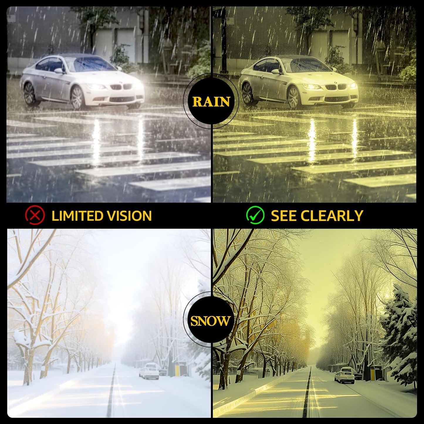 TJUTR Night Vision Driving Glasses for Men & Women, Polarized Anti Glare Yellow Lens Glasses for Night Time Safety TN2582