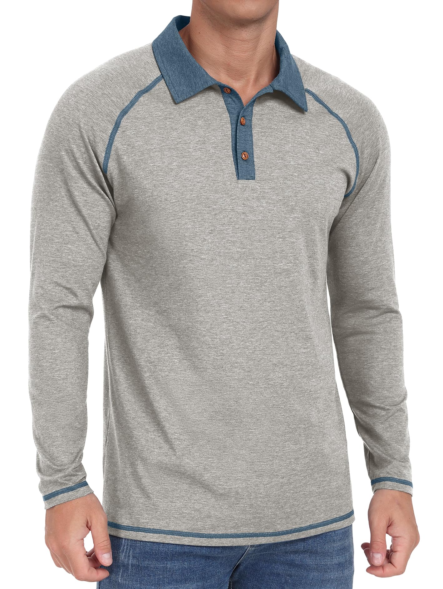 Sailwind Mens Long Sleeve Polo Shirts Cotton Fashion Casual Raglan Golf Shirts