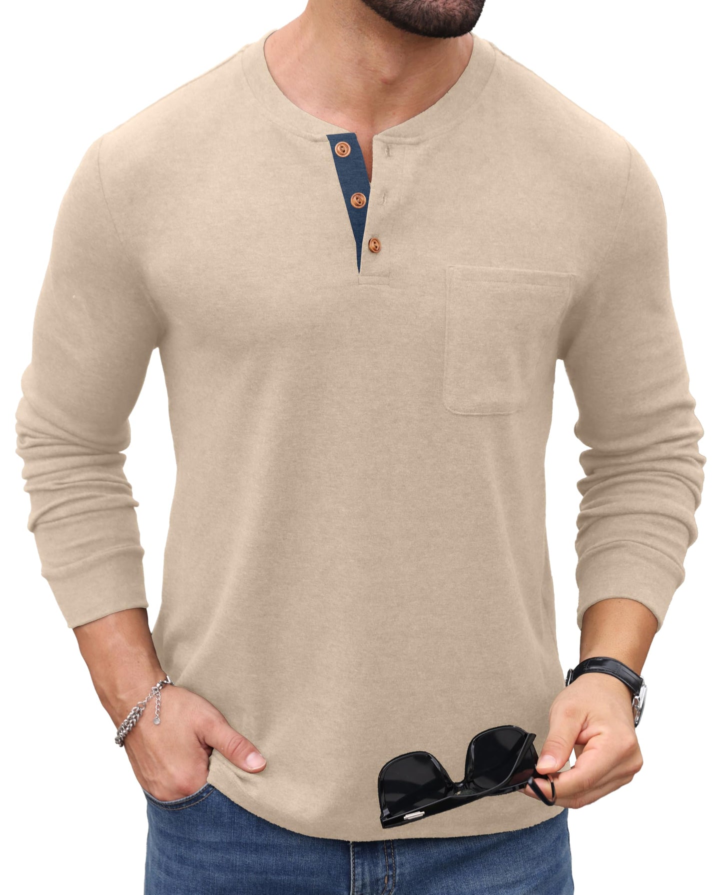 Sailwind Men's Henley Shirts Long Sleeve Button T-Shirt Casual Fashion Pullover Shirt with Pocket