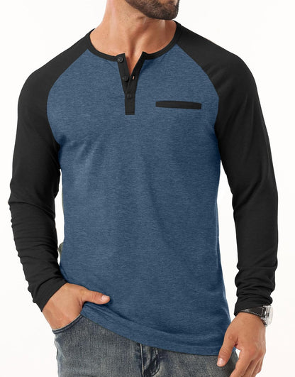 Sailwind Mens Cotton Henley Shirts Long Sleeve Casual T-Shirts Lightweight Button Pullover Shirts with Pocket