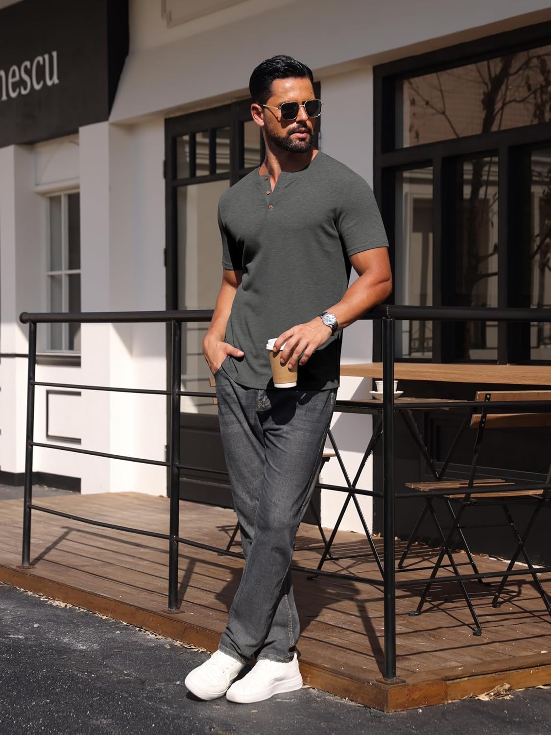 Sailwind Mens Muscle Henley Shirts Lightweight Workout T-Shirt Gym Tee Athletic Short Sleeve with Button
