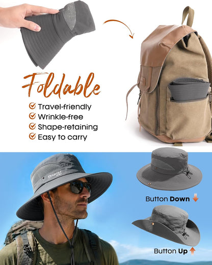 FURTALK Mens Bucket Sun Hat UPF 80+ Wide Brim Hiking Fishing Beach Outdoor Hats
