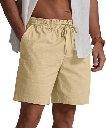Sailwind Men's Linen Shorts 7" Casual Elastic Waist Drawstring Summer Beach Shorts