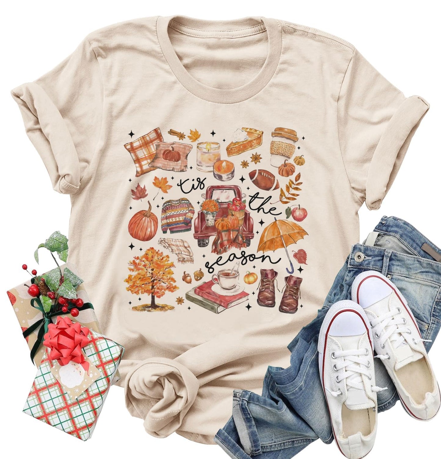 Women's Vintage Floral T Shirt Boho Wildflower Graphic Loose Tees Short Sleeve Casual Tops