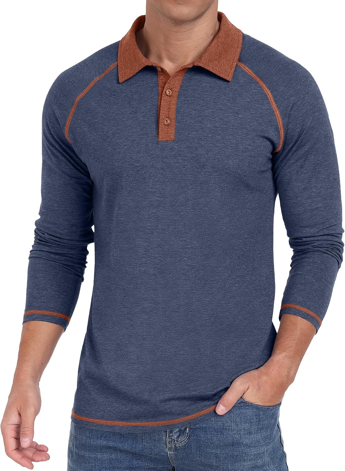 Sailwind Mens Long Sleeve Polo Shirts Cotton Fashion Casual Raglan Golf Shirts