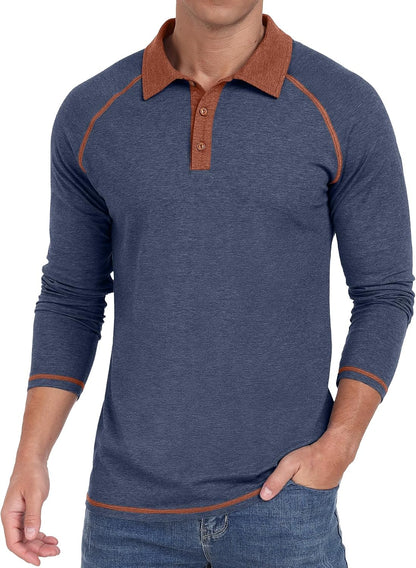 Sailwind Mens Long Sleeve Polo Shirts Cotton Fashion Casual Raglan Golf Shirts