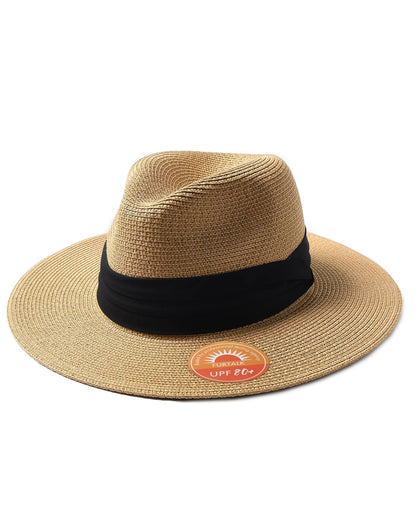 FURTALK Sun Hat Wide Brim Straw Fedora Panama Beach for Men Women | Foldable & Packable for Travel, Breathable Sweatband, Adjustable Chin Strap, Ideal for Summer Boating, Gardening or Holidays