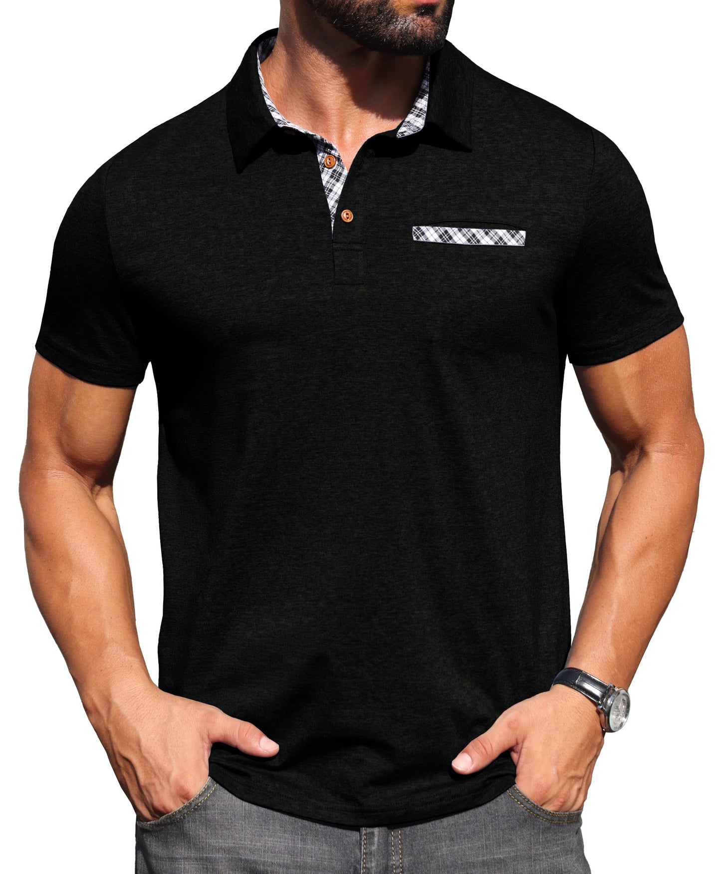 Sailwind Men's Polo Shirts Lightweight Short Sleeve Casual Cotton T-Shirt Summer Button Collared Golf Tee with Pocket