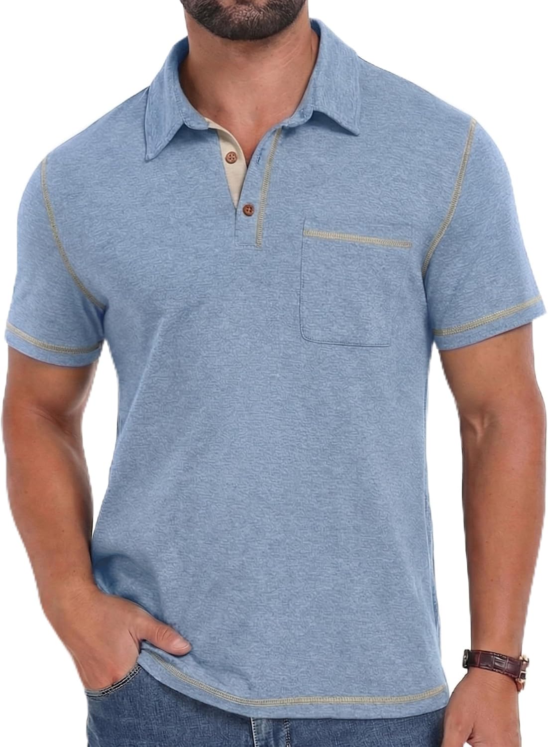 Sailwind Men's Short Sleeve Polo Shirts Casual Summer Classic Collared Golf Shirt with Pocket