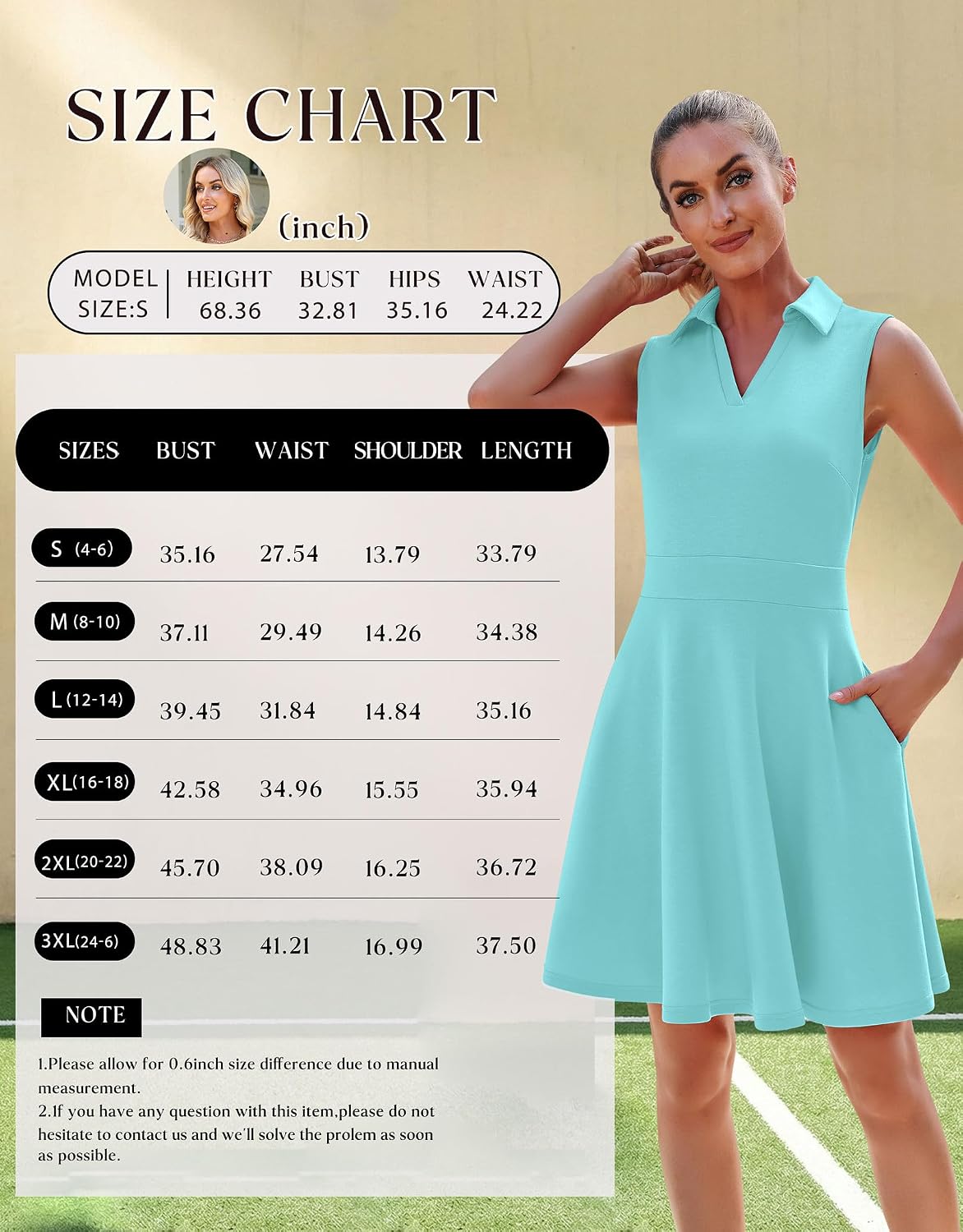 WEACZZY Womens Summer Dresses Casual Collared V Neck Mini Dress Sleeveless Tennis Golf Dress with Pockets