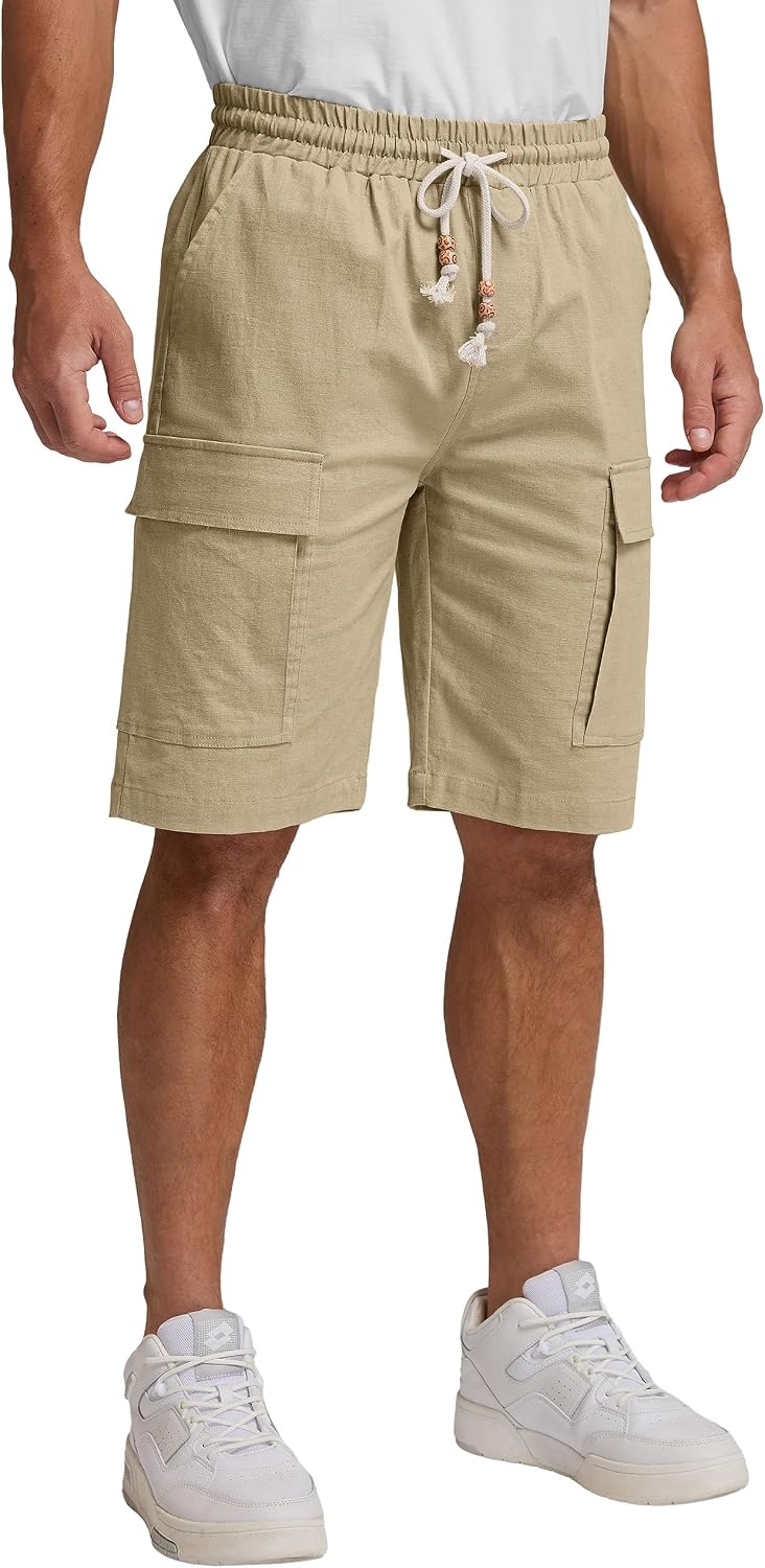 Sailwind Men Cargo Linen Shorts Casual Drawstring Summer Beach Shorts