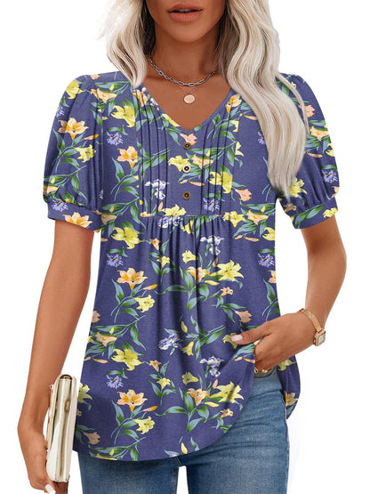 Findsweet Women's Summer Tunic Tops Casual Dressy Blouses Short Sleeve Shirts M-4XL
