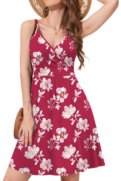 WEACZZY Women's 2026 Summer Dresses V Neck Spaghetti Strap Sundress Casual Beach Flowy Mini Dress with Pockets