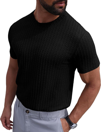 Sailwind Men’s Knit T Shirt Short Sleeve Crewneck Textured Casual Summer Knitted Pullover Tee