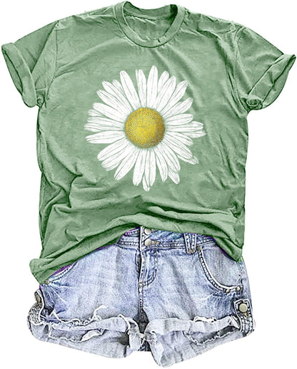 Women's Vintage Floral T Shirt Boho Wildflower Graphic Loose Tees Short Sleeve Casual Tops