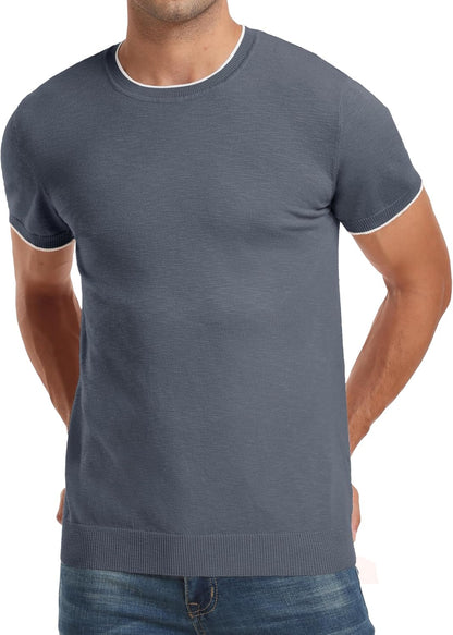 Sailwind Mens T-Shirt Knit Short Sleeve Crew Neck Contrast Trim Knit T-Shirt