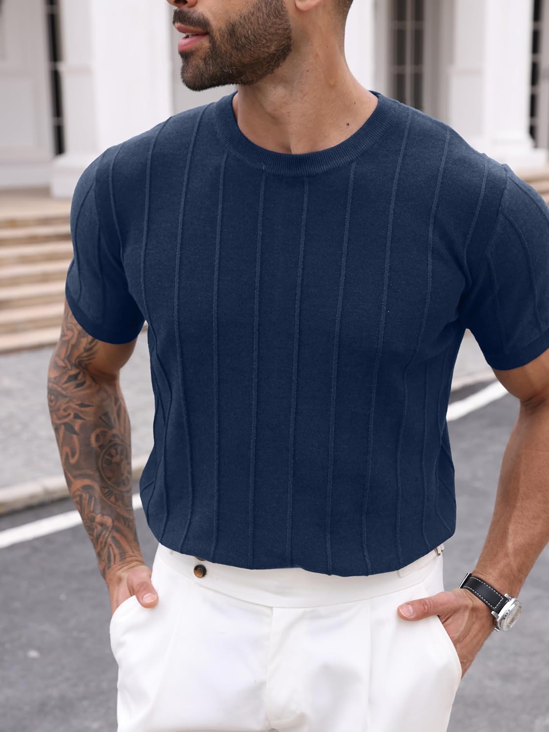 Sailwind Mens Knit Sweater Shirts Short Sleeve Casual Ribbed Pullover T-Shirts