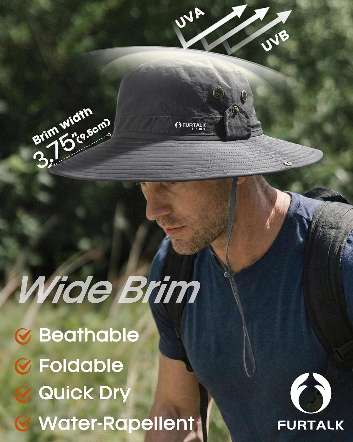FURTALK Sun Hats for Men Fishing Hat UPF 80+ Foldable Wide Brim Outdoor Hiking Beach Summer Hats