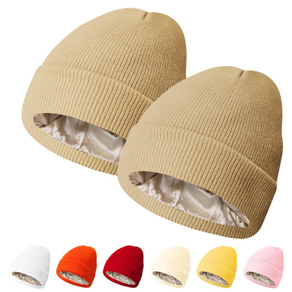PFFY Womens Satin Lined Beanie Hat Silk Lining Winter Hats Beanies for Women Soft Slouchy Beanie Skull Cap