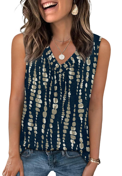 OFEEFAN Tank Top for Women Loose Fit Sleeveless Shirts V Neck Summer Clothes Ruched Women's Tees and Tanks Curved Hem