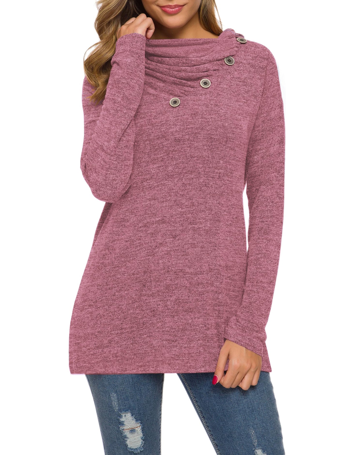 WEACZZY Women's Long Sleeve Shirts Button Cowl Neck Casual Loose Tunic Tops Blouse Dressy Fashion 2026