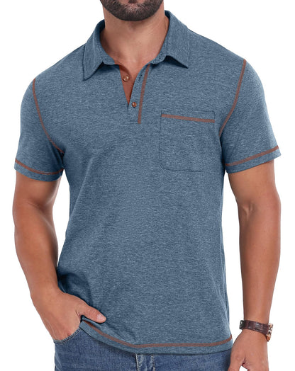 Sailwind Men's Short Sleeve Polo Shirts Casual Summer Classic Collared Golf Shirt with Pocket