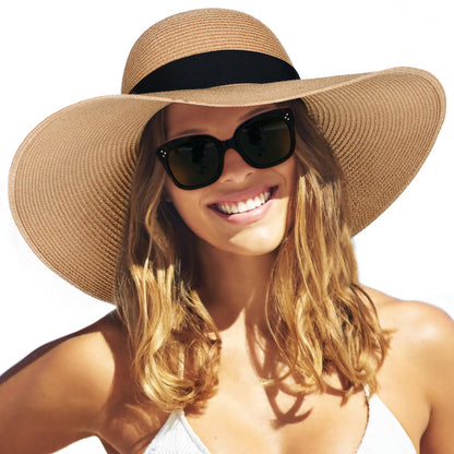 FURTALK Womens Sun Straw Hat Wide Brim Summer Hat Foldable Packable Floppy Beach Hats for Women