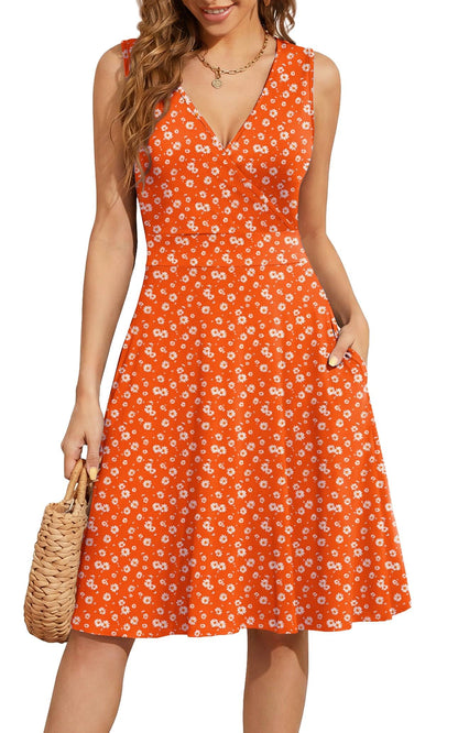 WEACZZY Women's Summer Sleeveless Casual Dresses V-Neck Wrap Floral Holiday Tank Dress Flowy Beach Sundress with Pockets