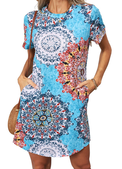 YEXIPO Women's Casual Summer Short Sleeve T Shirt Dress Nightgown Crew Neck Loose Solid Color Basic Dresses with Pockets