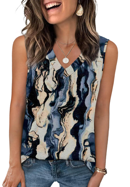 OFEEFAN Tank Top for Women Loose Fit Sleeveless Shirts V Neck Summer Clothes Ruched Women's Tees and Tanks Curved Hem