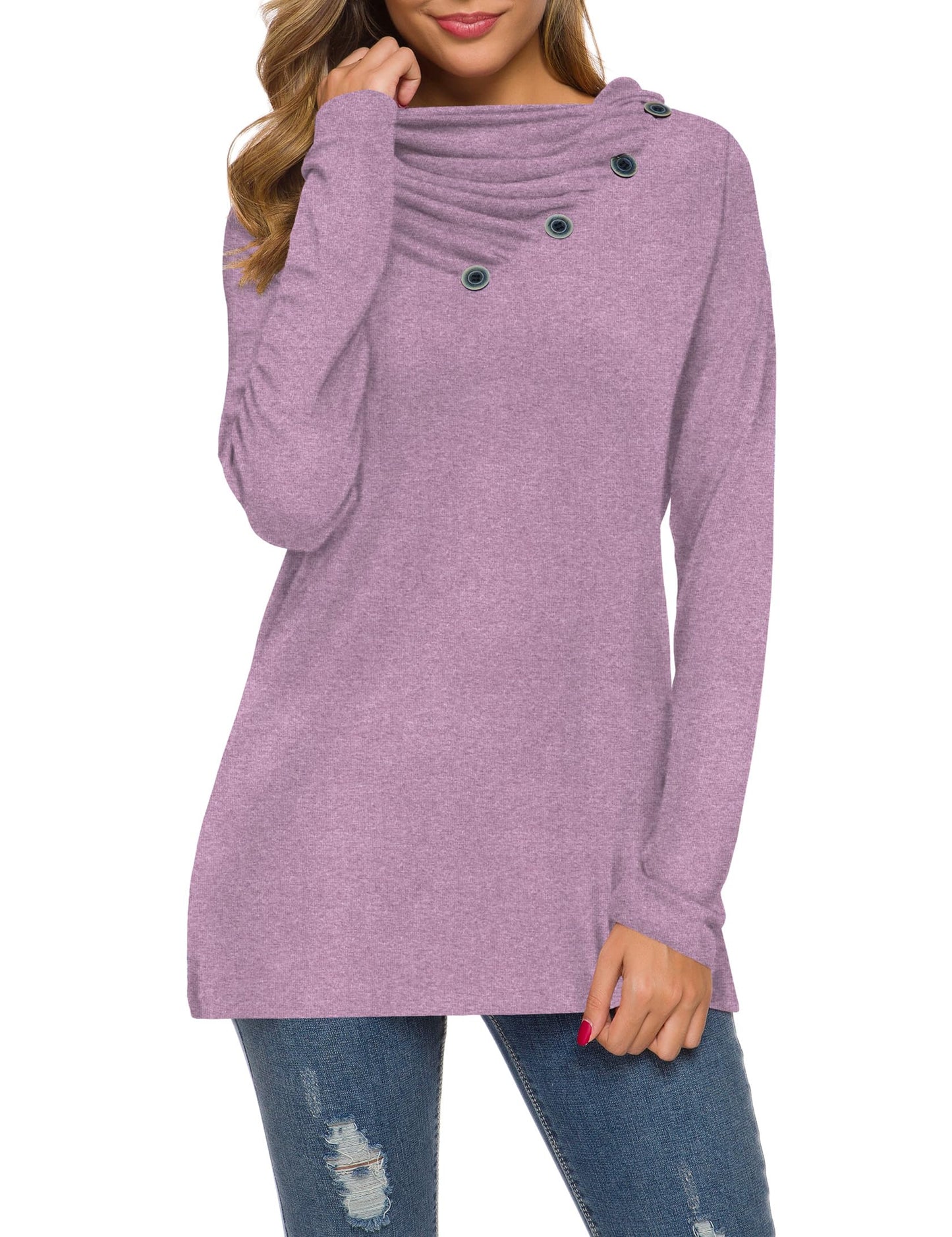 WEACZZY Women's Long Sleeve Shirts Button Cowl Neck Casual Loose Tunic Tops Blouse Dressy Fashion 2026