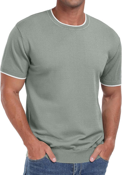 Sailwind Mens T-Shirt Knit Short Sleeve Crew Neck Contrast Trim Knit T-Shirt