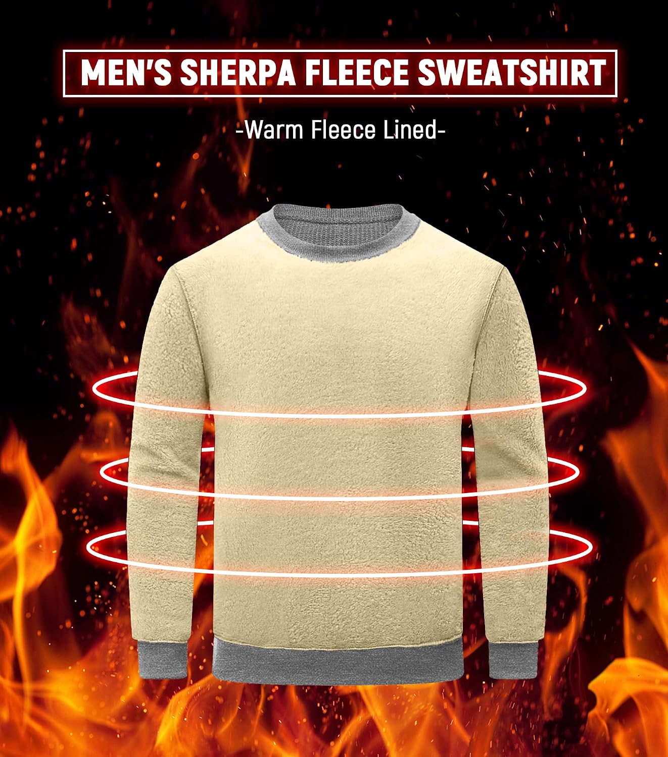 Sailwind Men's Crewneck Sherpa Lined Fleece Waffle Sweatshirt Long Sleeve Warm Pullover Winter Thermal Heavyweight Tops