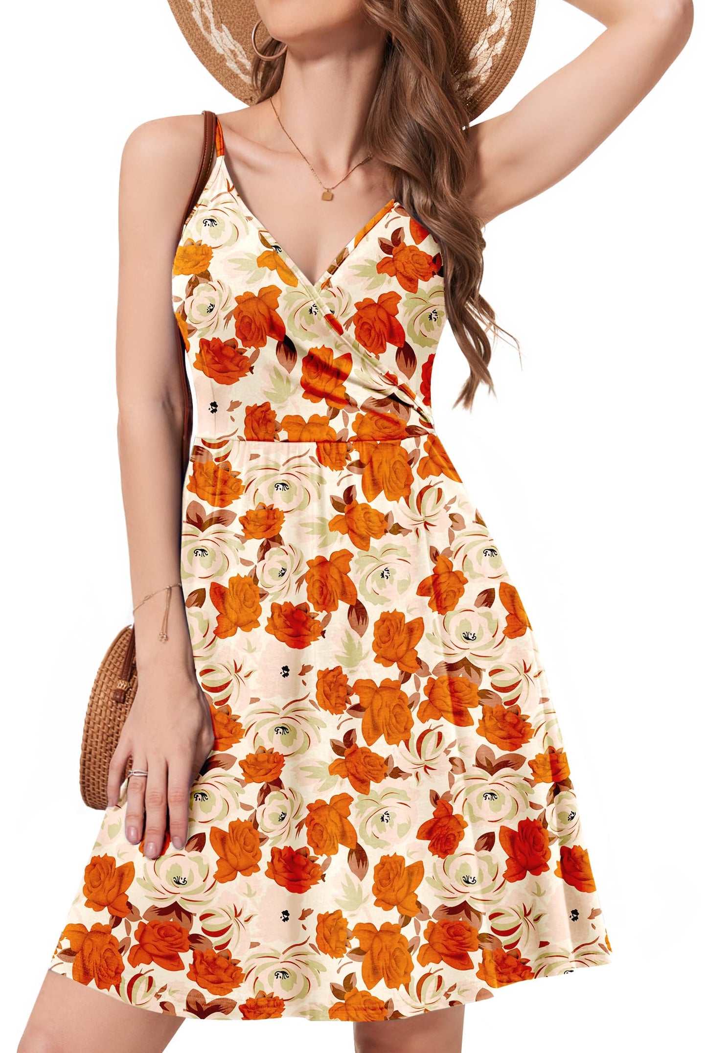WEACZZY Women's 2026 Summer Dresses V Neck Spaghetti Strap Sundress Casual Beach Flowy Mini Dress with Pockets