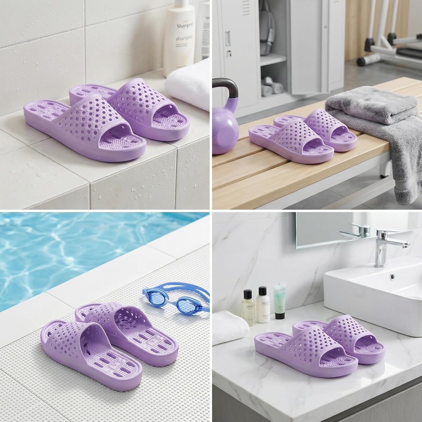 Shower Shoes for Men and Women,Non-Slip Quick-Dry Bath Slippers with Drain Holes,Lightweight Pool, Gym, Bathroom & College Dorm Sandals