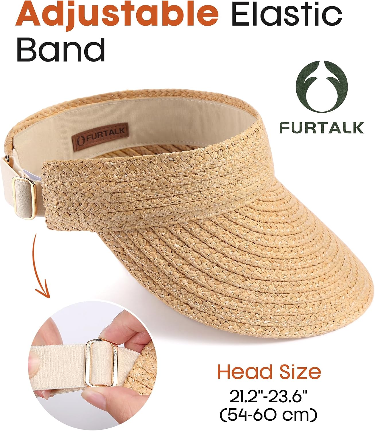 FURTALK Sun Visor Hats for Women Wide Brim Straw Visors Womens Foldable Beach Visors Summer Packable Ponytail Beach Hat