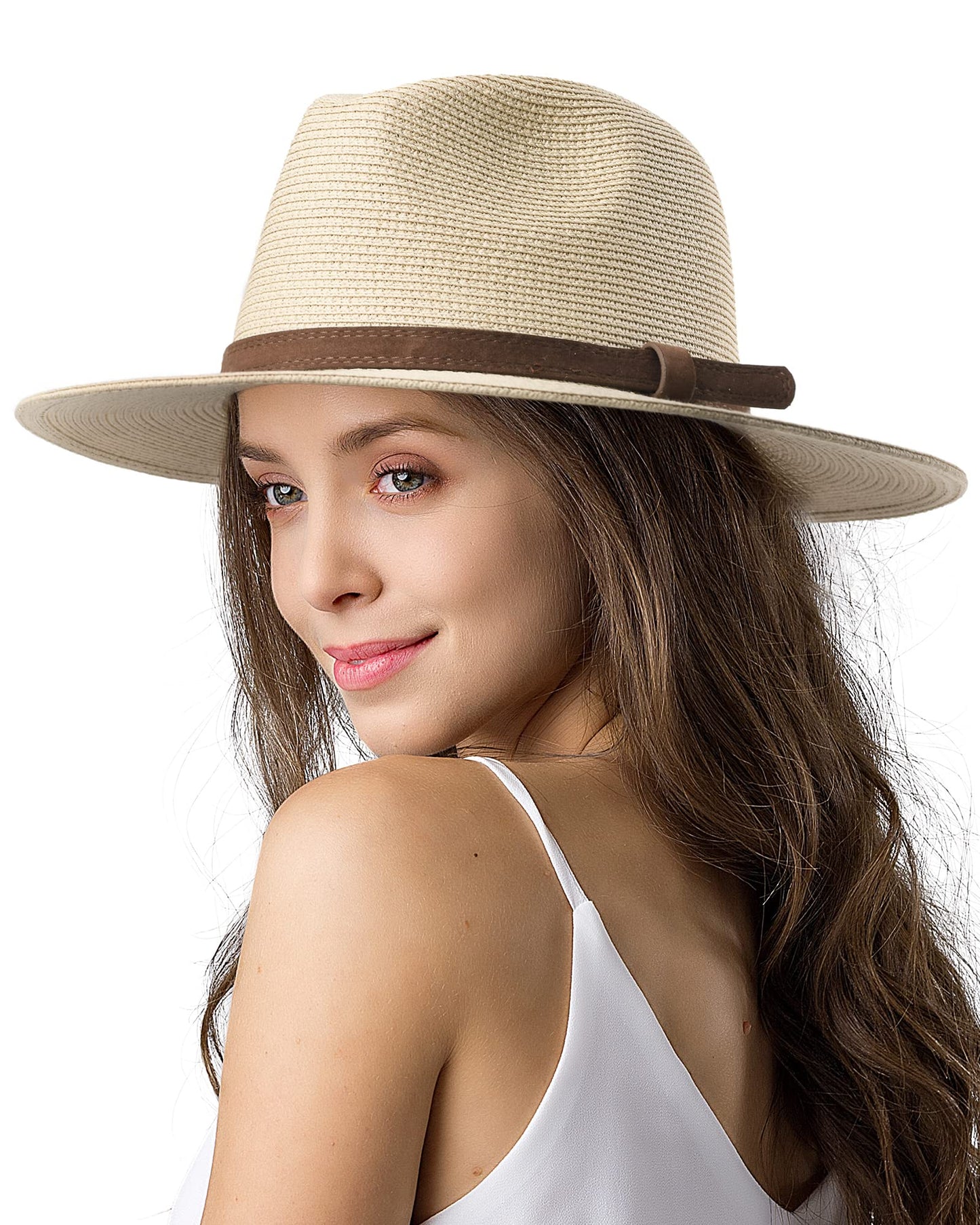 FURTALK Womens Mens Wide Brim Straw Panama Hat Fedora Summer Beach Sun Hats UPF Straw Hat for Women