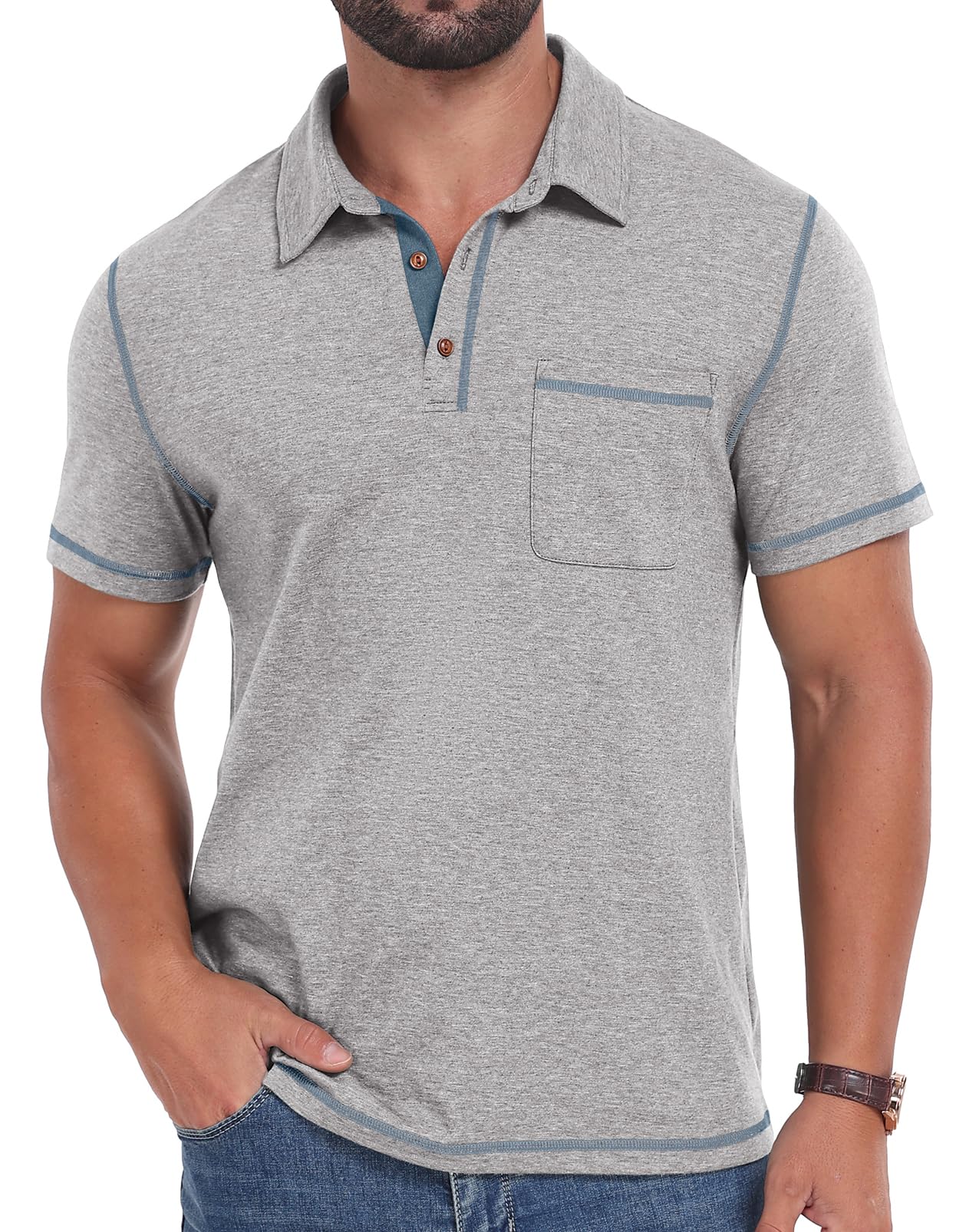 Sailwind Men's Short Sleeve Polo Shirts Casual Summer Classic Collared Golf Shirt with Pocket