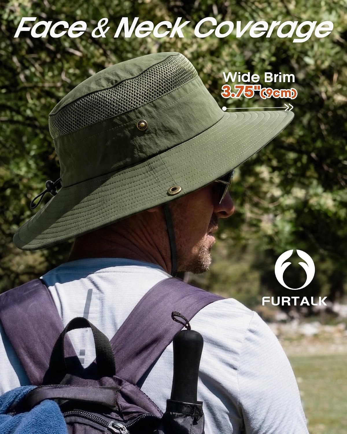 FURTALK Sun Hats for Men Women UPF Sun Protection Breathable Wide Brim | Nylon UV Protection, Breathable Adjustable, 2-in-1 Wide Brim, Packable Water-Resistant, Fishing Hiking Summer